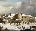 Winter Scene in Brooklyn detail of a street and the Post Office - Francis Guy