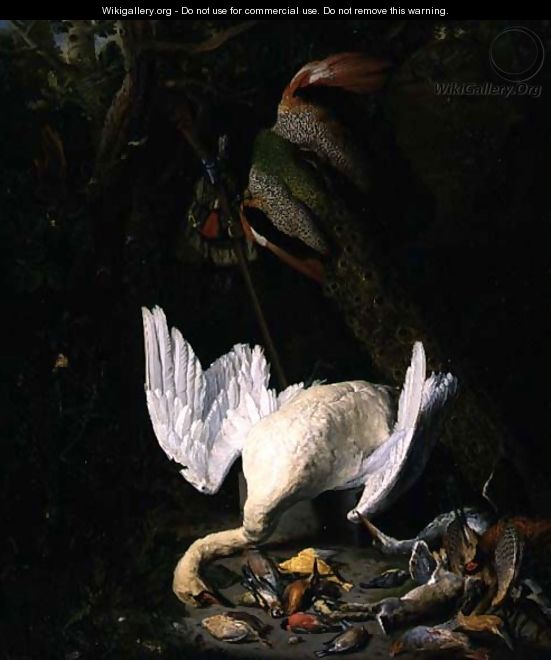 A Hung White Swan Peacock and Other Dead Game in a Landscape - Pieter Gysels