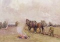 Ploughing Scene with Fires in a Field - Jessie Hall