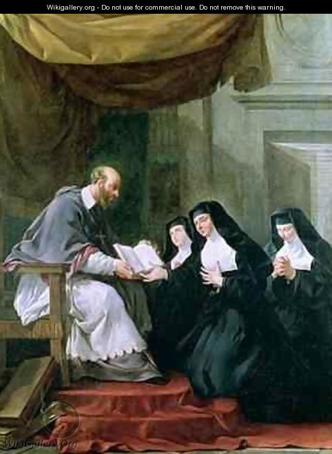 St Francois de Sales 1567-1622 Giving the Rule of the Visitation to St Jeanne de Chantal 1572-1641 - Noel Halle