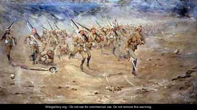 Return of the Fore and Aft Gloucestershire Regiment advancing to the attack India North West Frontier - Edward Matthew Hale