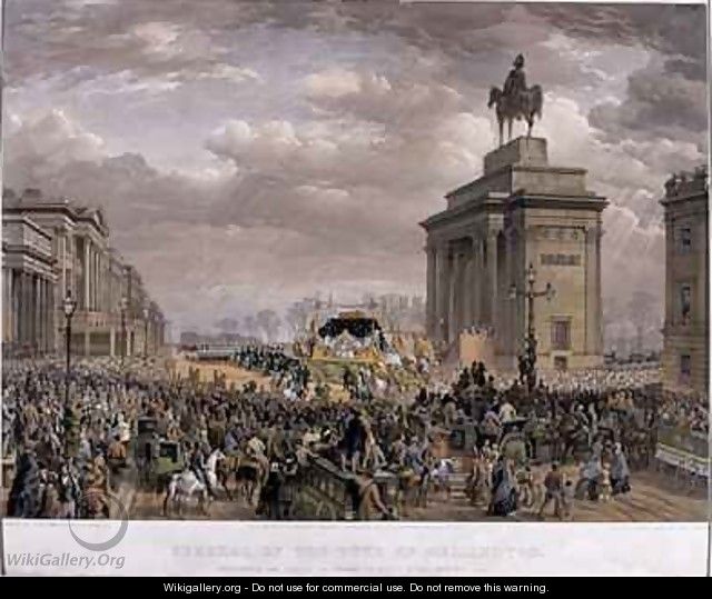The Duke of Wellingtons 1769-1852 funeral car passing the Archway at Apsley House on 18th November 1852 - (after) Haghe, Louis