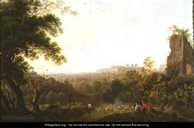 A view of Rome with peasants and ruins - Jakob Philippe Hackert