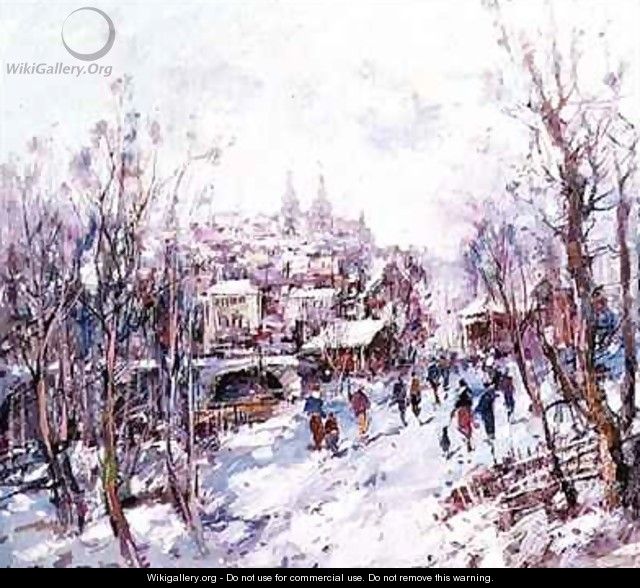 Winter Scene in a French Cathedral Town - Heinrich Hansen