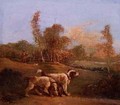Spaniels in a landscape with keeper - Thomas Hand