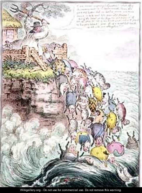 The Pigs Possessed or the Broad bottomed Litter running headlong into the Sea of Perdition - James Gillray