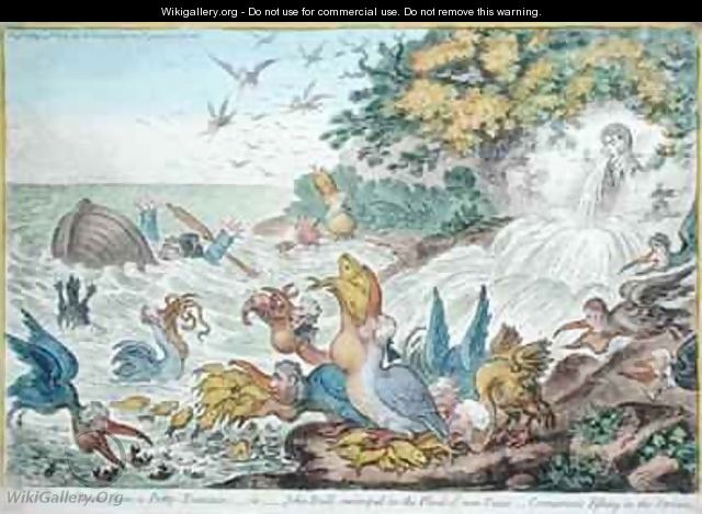 A Great Storm from a Petty Fountain or John Bull swamped in the Flood of New Taxes Cormorants Fishing in the Stream - James Gillray