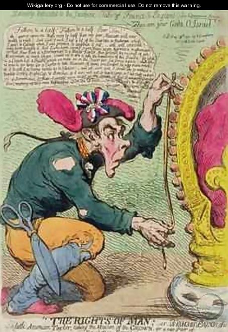 The Rights of Man or Tommy Paine the little American Taylor taking the Measure of the Crown for a new Pair of Revolution Breeches - James Gillray