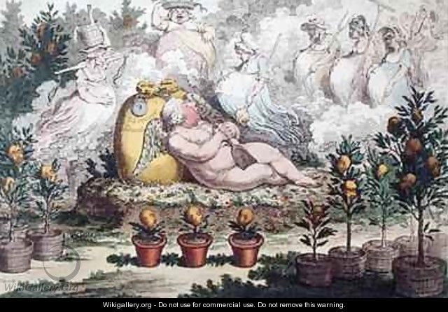 The Orangerie or The Dutch Cupid reposing After the Fatigues of Planting - James Gillray