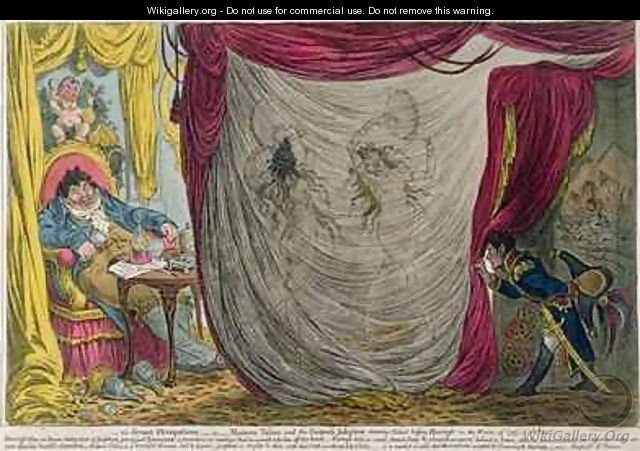 Ci devant Occupations or Madame Talian and the Empress Josephine Dancing Naked before Barrass in the Winter of 1797 - James Gillray