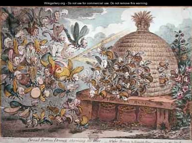 Broad Bottom Drones storming the Hive Wasps Hornets and Bumble Bees joining in the Attack - James Gillray