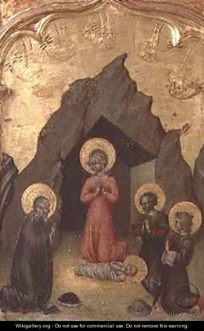 Adoration of the Child by the Virgin St Joseph and two saints - Paolo di Grazia Giovanni di
