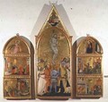 The Martyrdom of St Sebastian Altarpiece central panel showing the martyrdom and side panels showing other scenes from the life of the saint - Niccolo del Biondo Giovanni di