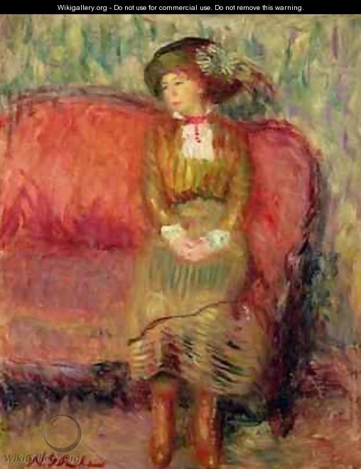 Girl Seated on a Red Sofa - William Glackens