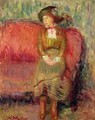 Girl Seated on a Red Sofa - William Glackens