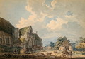 The Tithe Barn at Abbotsbury with the Abbey on the hill - Thomas Girtin