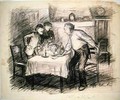 Interior with Three Men Getting Up from a Table - William Glackens