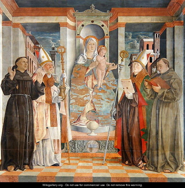 The Virgin Enthroned with a Franciscan Bishop and Saints Anthony Francis and Prosdocimo - da Treviso the Elder Girolamo