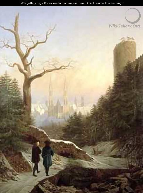 Winter Landscape with Gothic Church - Carl Wilhelm Goetzloff