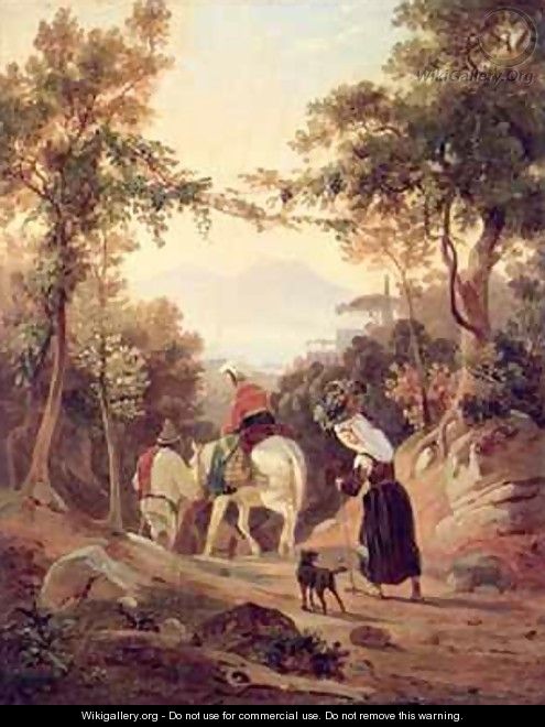 Italian Landscape with Peasants - Carl Wilhelm Goetzloff