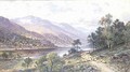 Thirlmere Shepherd with Sheep by a Lake - Alfred I Glendening