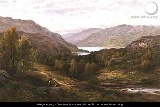 A Shepherd Boy with his Dog in a Highland Landscape - Alfred I Glendening
