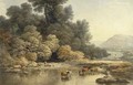 Hilly landscape with River and Cattle - John Glover