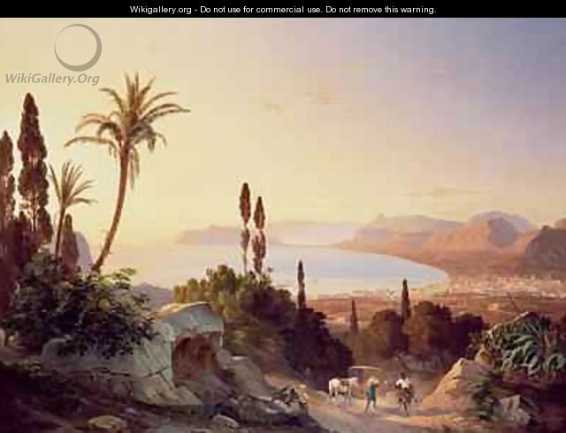 Gulf of Palermo looking towards Cape Zafferano - Carl Wilhelm Goetzloff