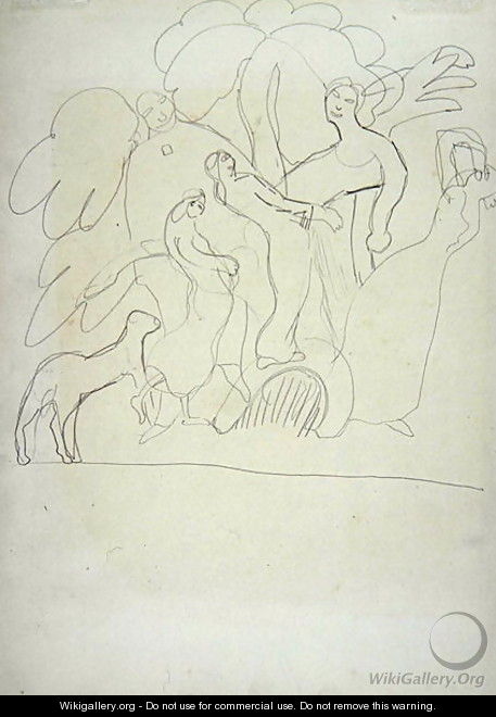 Study of Worshippers and Dancers with Calf for the Cave of the Golden Calf - Spencer Frederick Gore