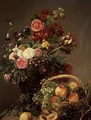 Still Life with Flowers and Fruits in a Basket - Jeanne Marie Josephine Hellemans