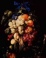 Bouquet of Fruit with Eucharistic Symbols on a Ledge Below - Cornelis De Heem