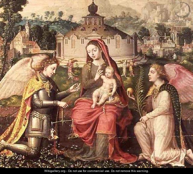 Virgin and Child with the Archangels Michael Gabriel and Raphael - Lucas de Heere
