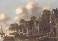 A river landscape with boats and figures by a tavern - Thomas Heeremans