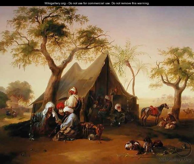Sheiks drinking Coffee in Front of a Tent - Joseph Heicke