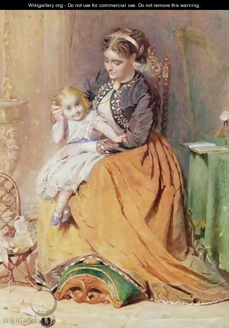Tick Tick Tick a girl sitting on her mothers lap listening to her gold watch ticking - George Elgar Hicks