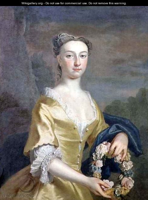 Portrait of a Lady holding a Floral Wreath - Joseph Highmore