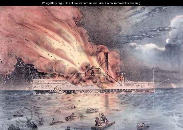 The conflagration of the steam boat Lexington in Long Island Sound - (after) Hewitt, William Keesey