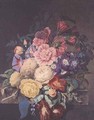 Hollyhocks and roses - James Hewlett