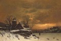 Winter landscape with view of buildings at evening - Friedrich Josef Nicolai Heydendahl