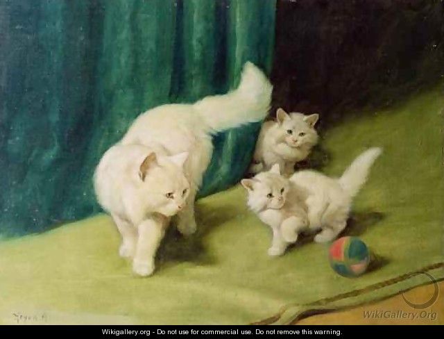 White Persian Cat with Two Kittens - Arthur Heyer