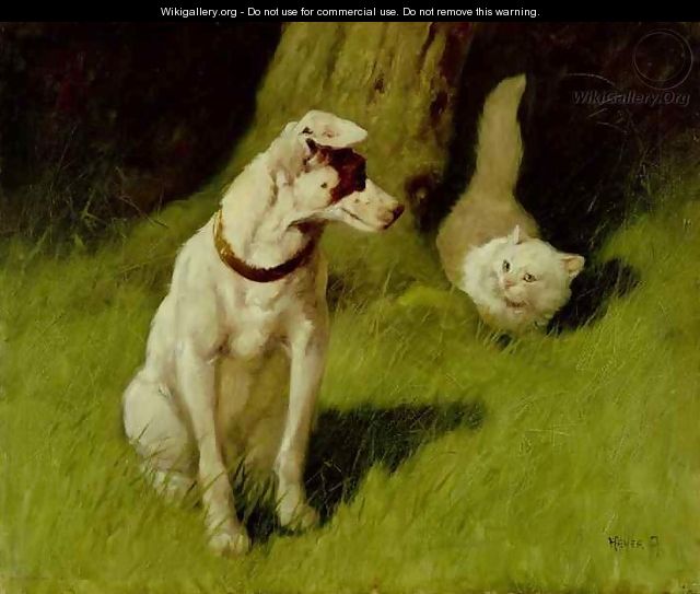 White Persian Cat and Jack Russell - Arthur Heyer