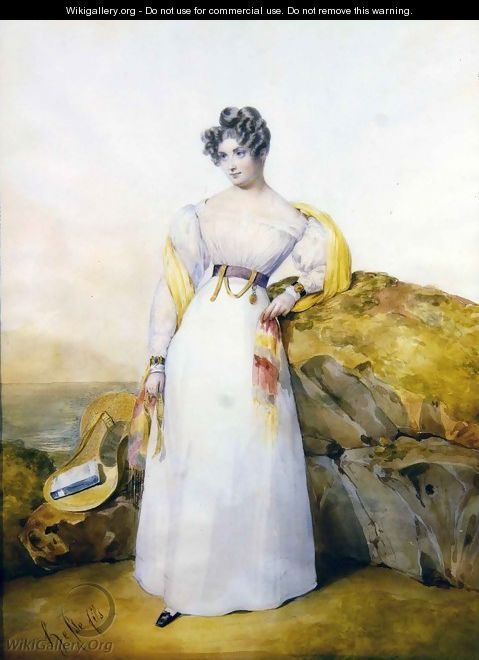 Portrait of a lady in a landscape - Henri Joseph Hesse