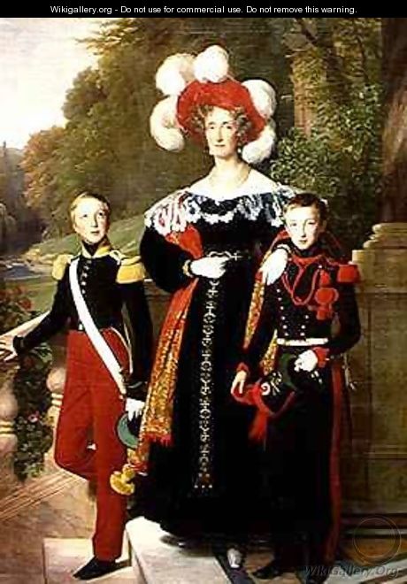 Marie Amelie of Bourbon Sicile 1782-1866 and her sons Henri of Orleans 1822-97 Duke of Aumale and Antoine 1824-90 Duke of Montpensier - Louis Hersent