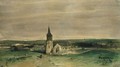 Church and Village in the Middle of a Field Montigny - Louis Adolphe Hervier