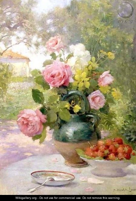 Still life of Roses and Strawberries - Felix Hippolyte-Lucas