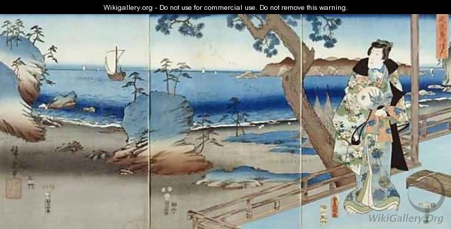 Prince Genji watching at the Suma Beach - Utagawa Hiroshige & Kunisada