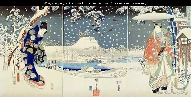 Snow Scene in the Garden of a Daimyo - Utagawa Hiroshige & Kunisada