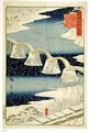 Kintai bridge in the snow from the series Shokoku Meisho Hyakkei - Hiroshige II (Ichiusai Shigenobu)