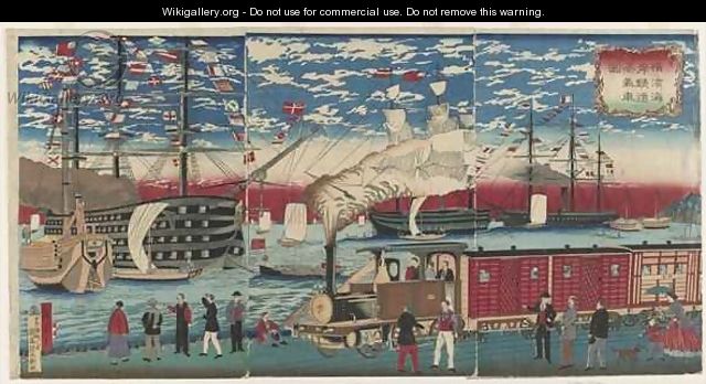 Picture of a Locomotive Along the Yokohama Waterfront Yokohama Edo period - Hiroshige III