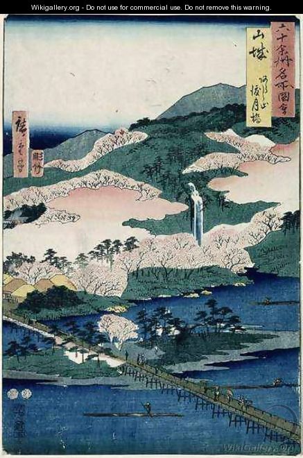Togetsu Bridge and Mount Arashiyama Yamashiro Province from Famous Places of the Sixty Provinces - Utagawa or Ando Hiroshige